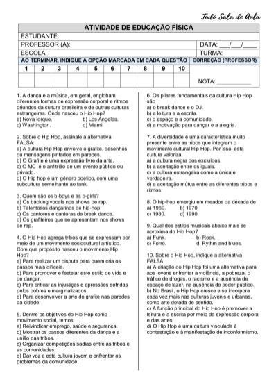 Questões sobre Cultura Hip.